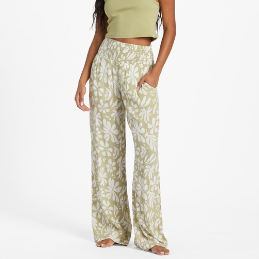 Billabong New Wave Floral Print Wide-Leg Pull On Pants